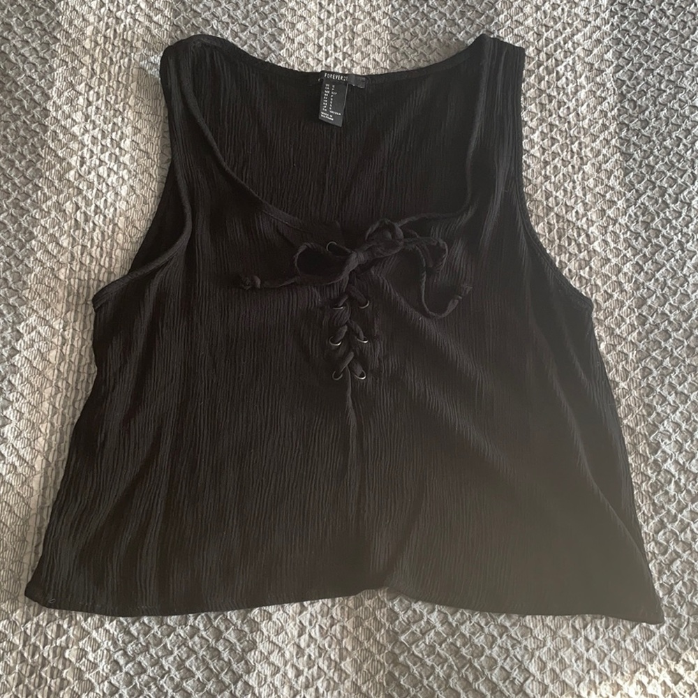 Forever 21 black crop top with tie up front